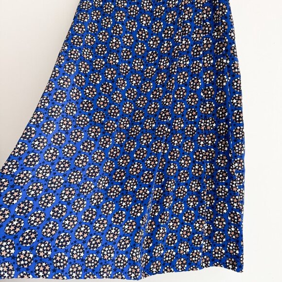 Boden Star Print Blue Brown White Midi Skirt 2R - Picture 2 of 5